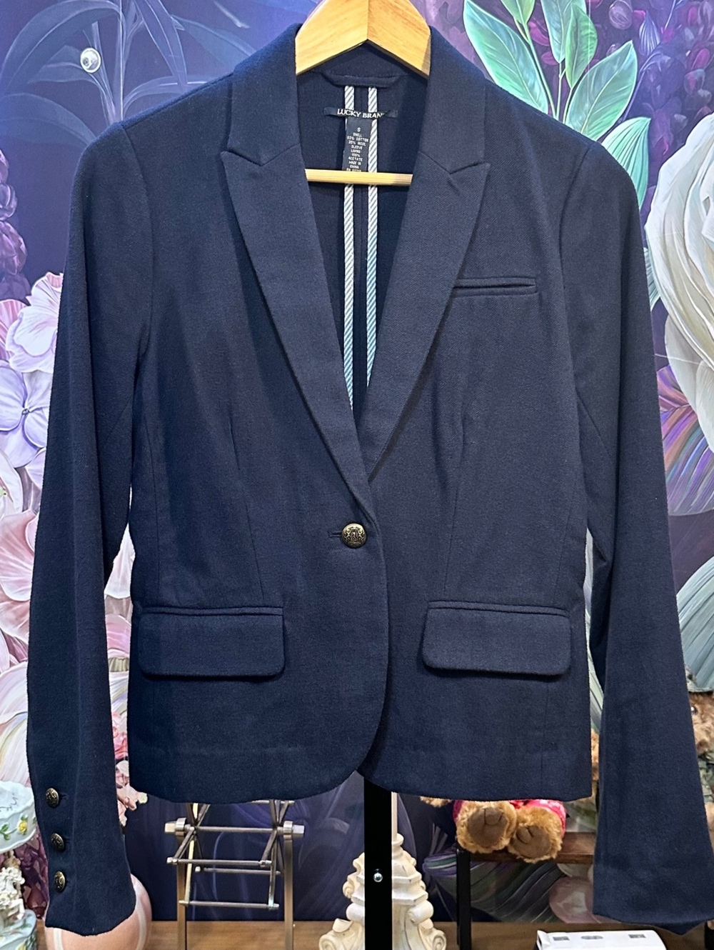 Lucky Brand S Cotton Wool Crest Button Blazer Preppy Old Money Quiet Luxury
